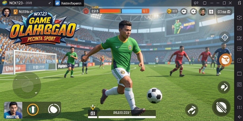 Screenshot gameplay NOX123 menampilkan karakter bertanding di arena olahraga.