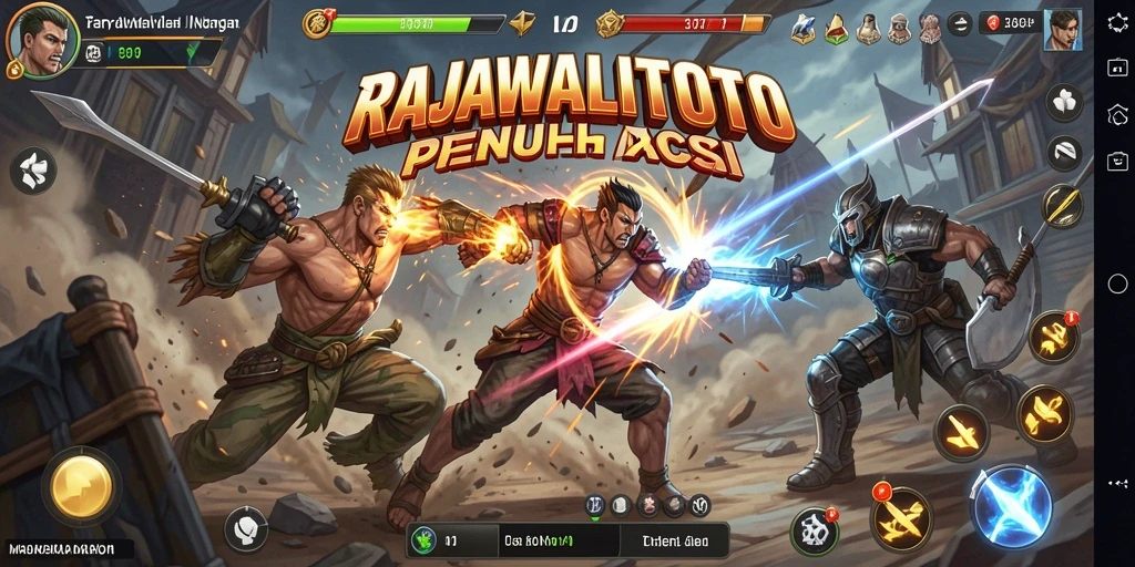 Screenshot gameplay RAJAWALITOTO menampilkan pertarungan seru dengan efek visual yang menakjubkan.