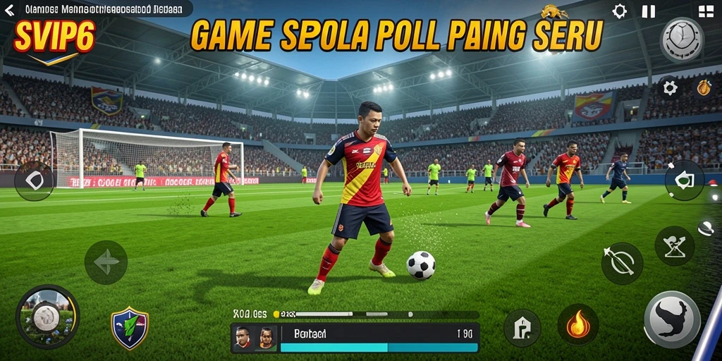 Screenshot gameplay SVIP6 dengan aksi seru di lapangan sepak bola.
