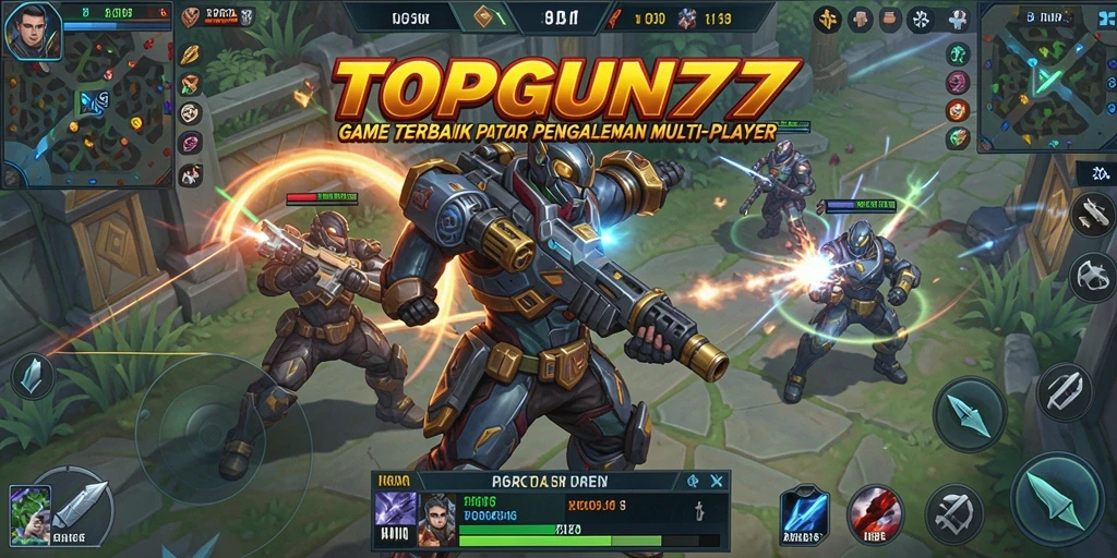 Tampilan seru dari gameplay MOBA di TOPGUN77.